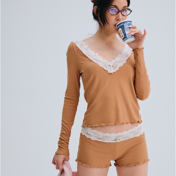 NEW FOR LOVE & LEMONS eisley ribbed knit top and short set